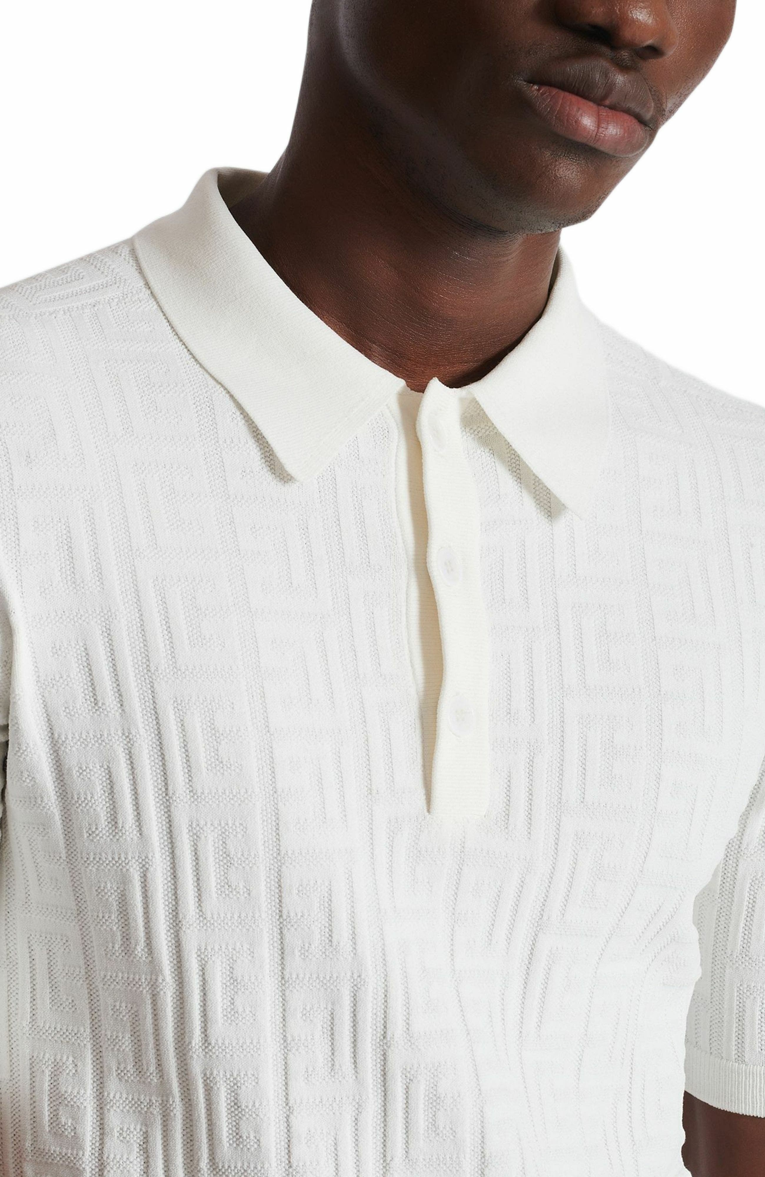 Balmain Monogram knit polo shirt in White at Nordstrom - 6