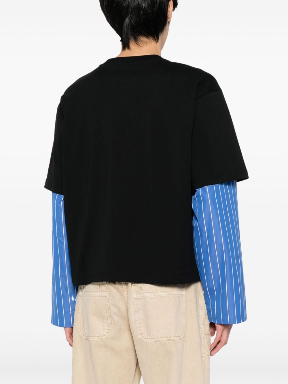 striped-sleeve cotton T-shirt - 4