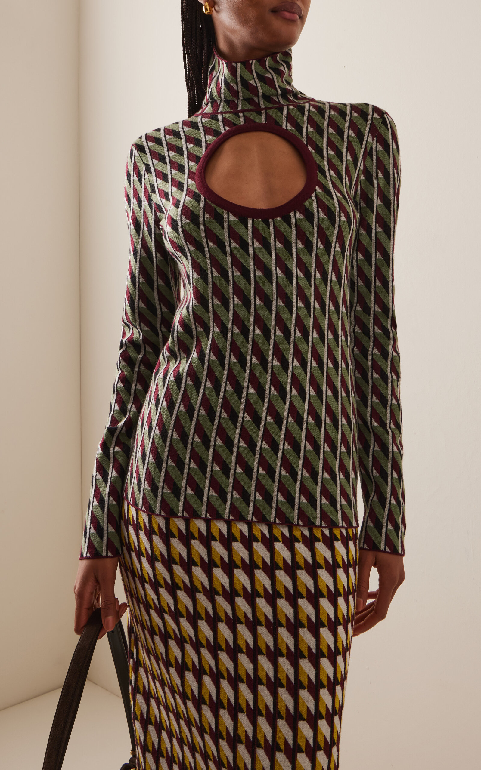 Georgina Cutout Merino Wool Turtleneck Top print - 2