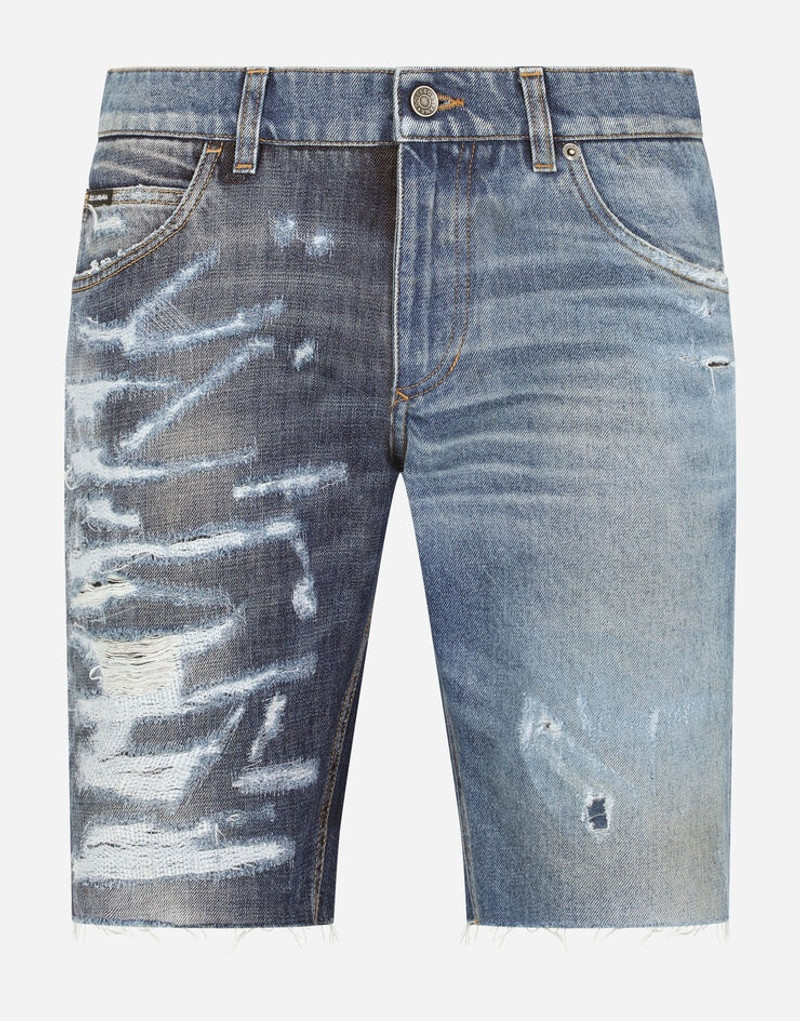 Denim shorts with repaired rips 3