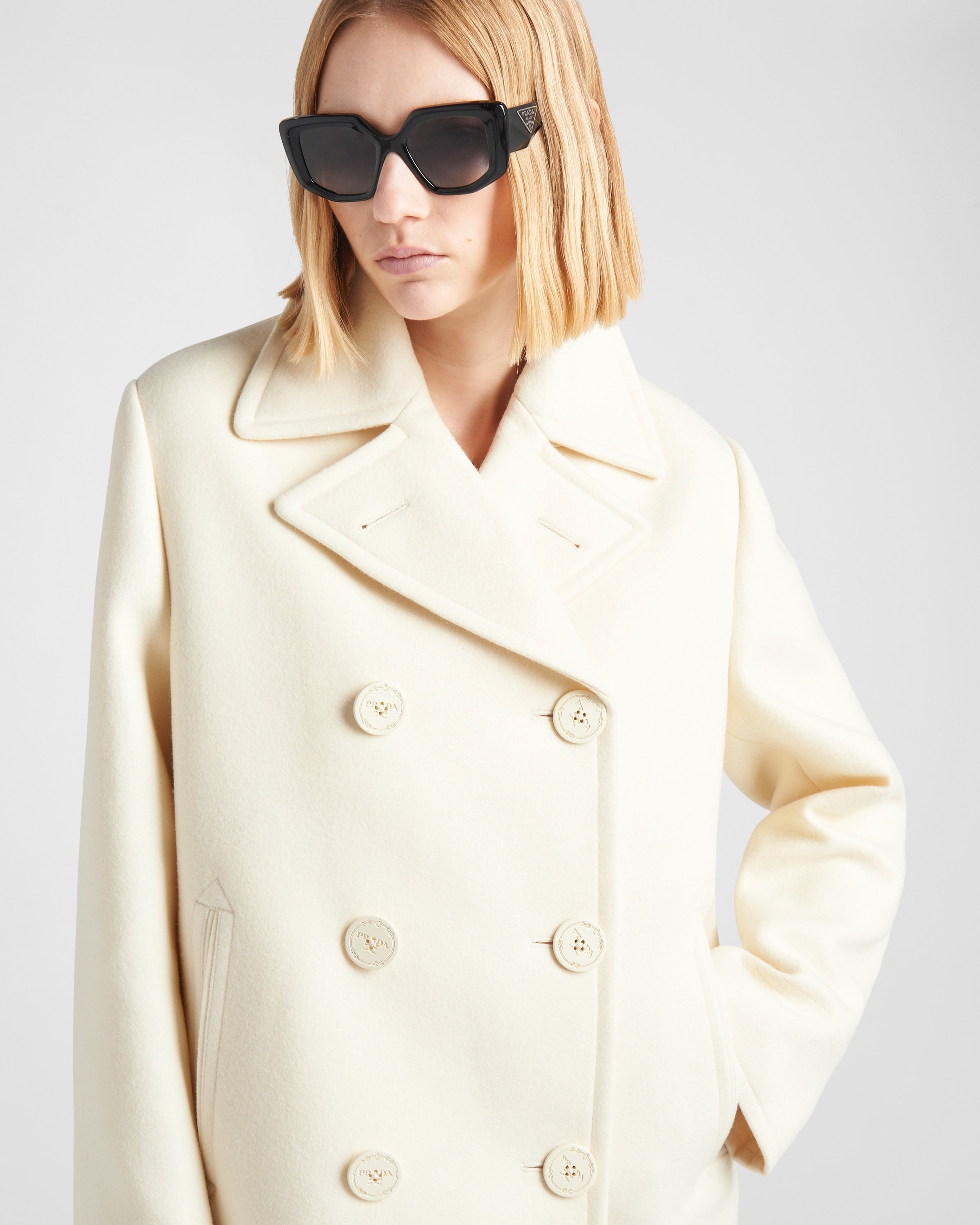 【プラダ・PRADA】Double-breasted cloth coat Prada Double-breasted cloth peacoat | REVERSIBLE
