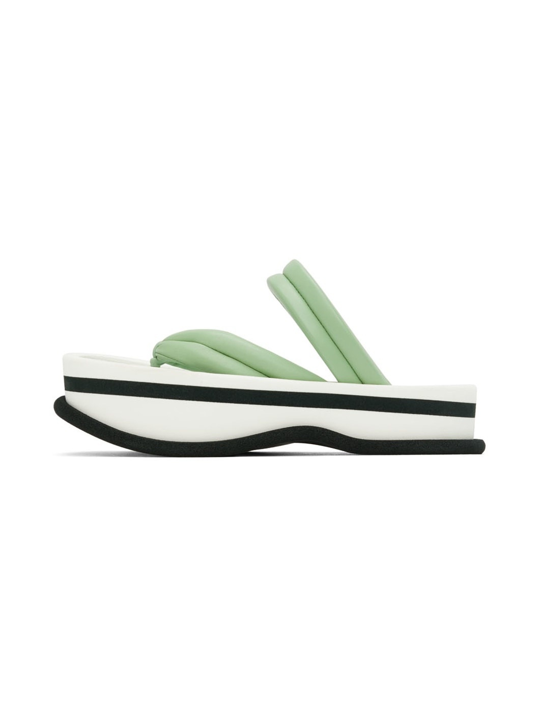 Green & White Leather Flat Sandals - 3