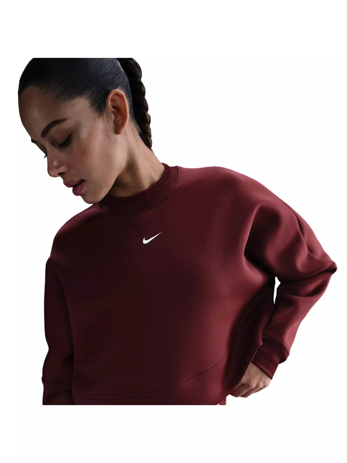 Women's Prima Dri-FIT Oversized Crew-Neck Cropped Top-Red - 1