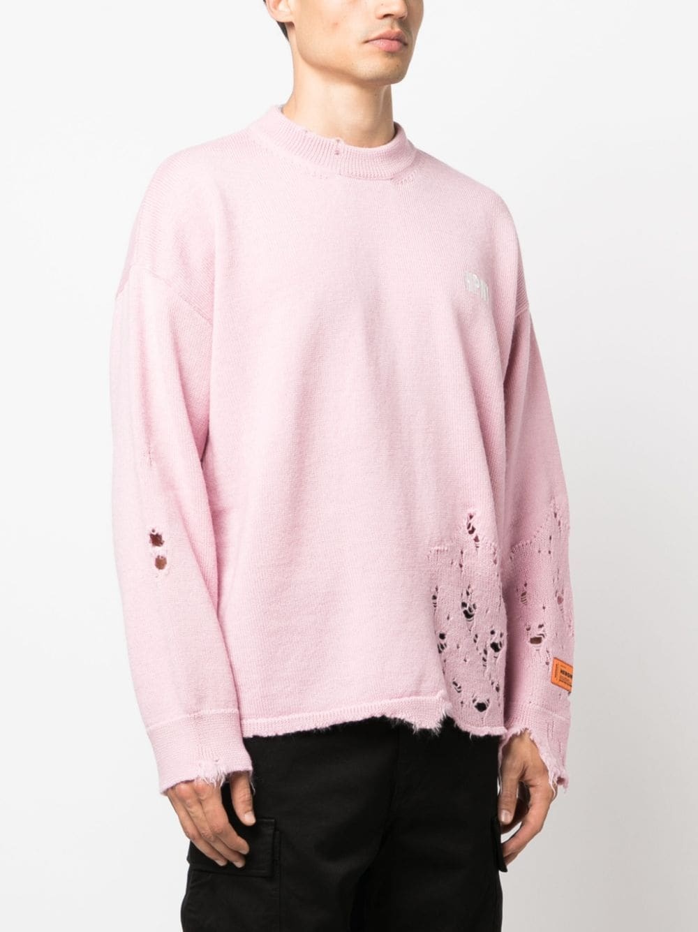 logo-embroidered ripped wool jumper - 3