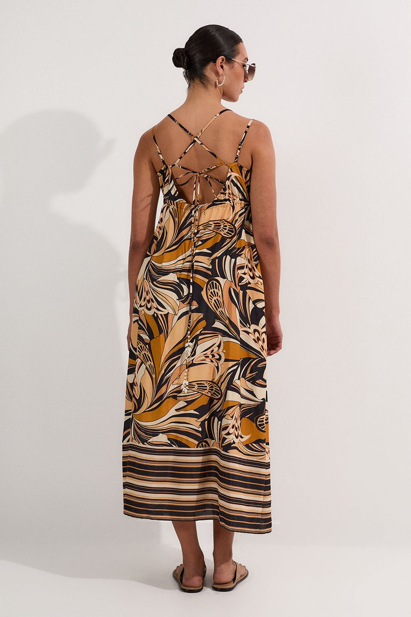Beach Border Print Spun Viscose Strappy Maxi Dress 5