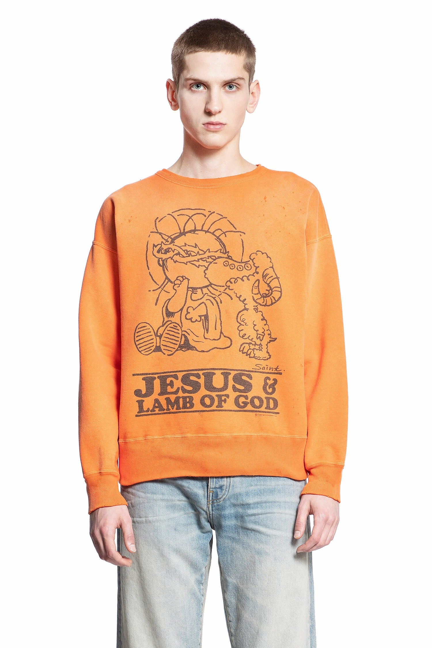 SAINT MICHAEL MAN ORANGE SWEATSHIRTS - 1