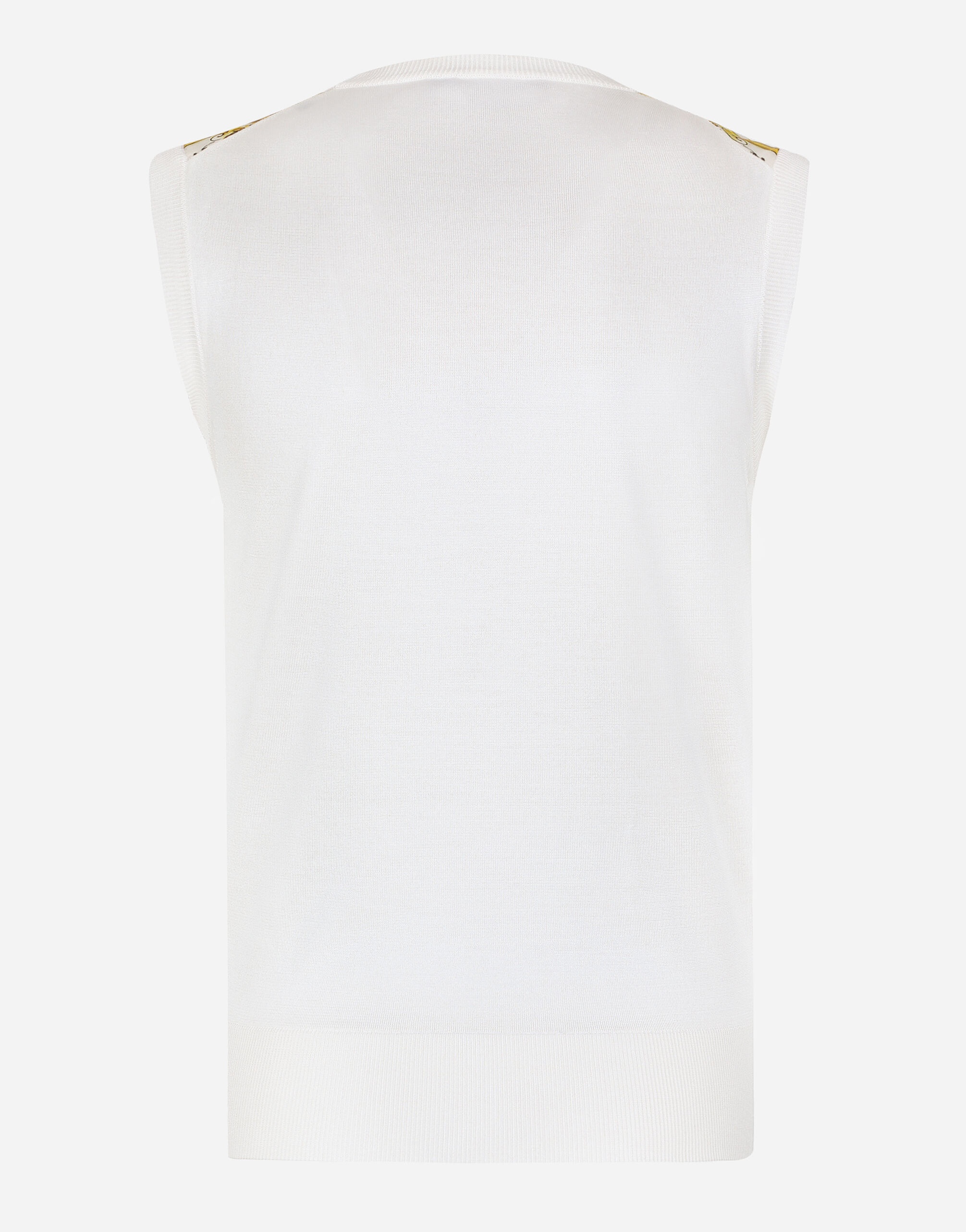 Sleeveless silk sweater with majolica-print silk twill panel on the front - 10
