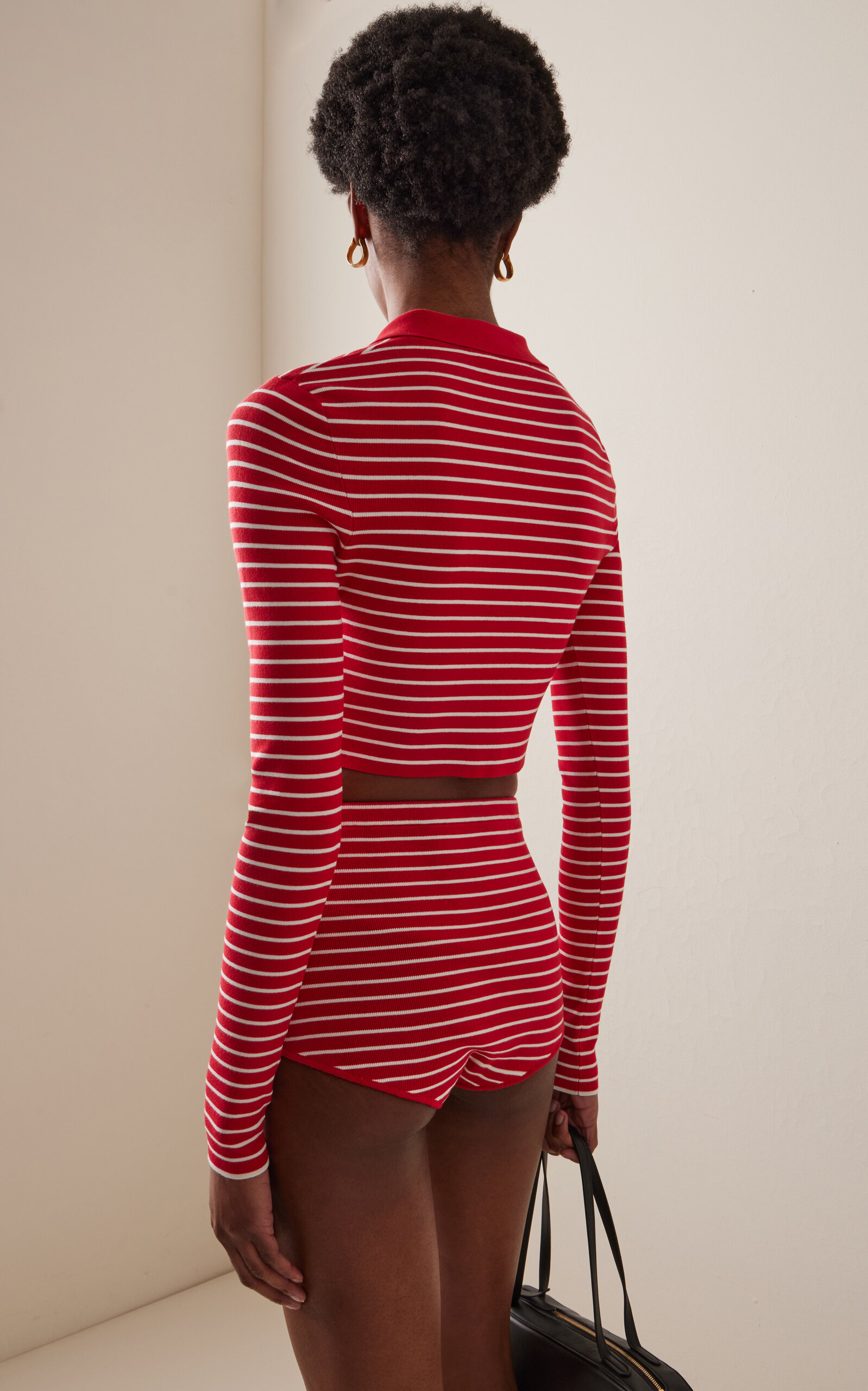 Exclusive Riviera Gisele Cropped Striped Knit Polo Shirt stripe - 4