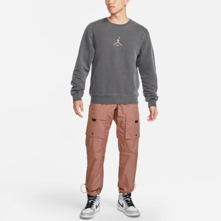 Men's Air Jordan As J Flt Hrtg Flc Crew Embroidered Logo Sports Knit Pullover Round Neck Autumn Dark - 3