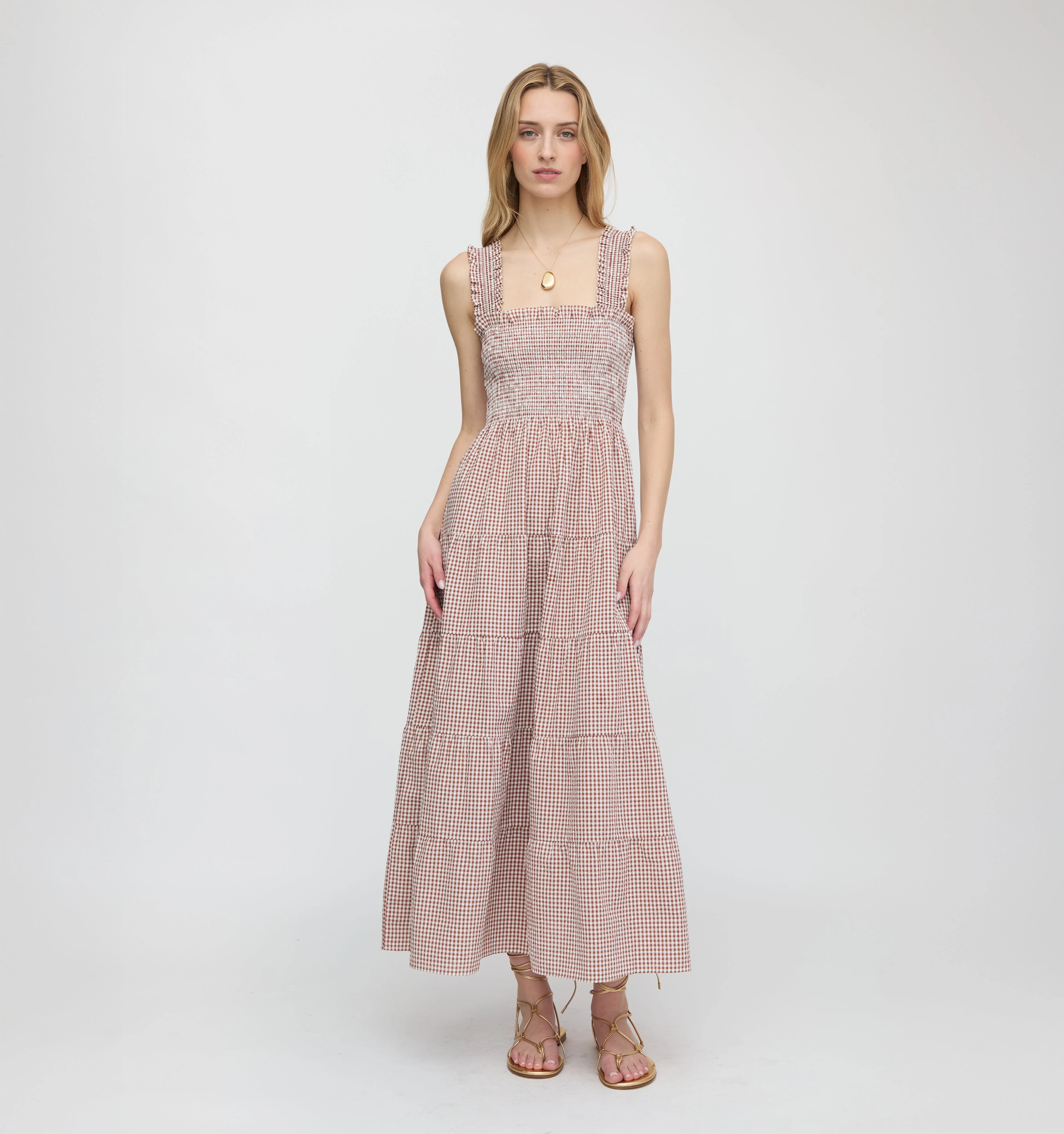 The Goldie Nap Dress - Cognac Gingham - 1