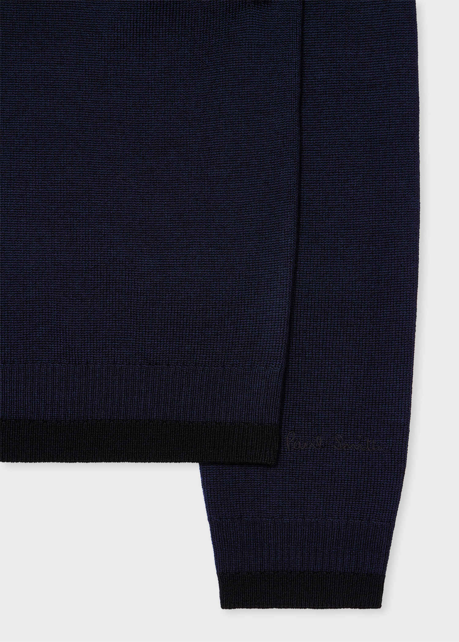 Navy Blue Merino Wool V Neck Sweater - 2