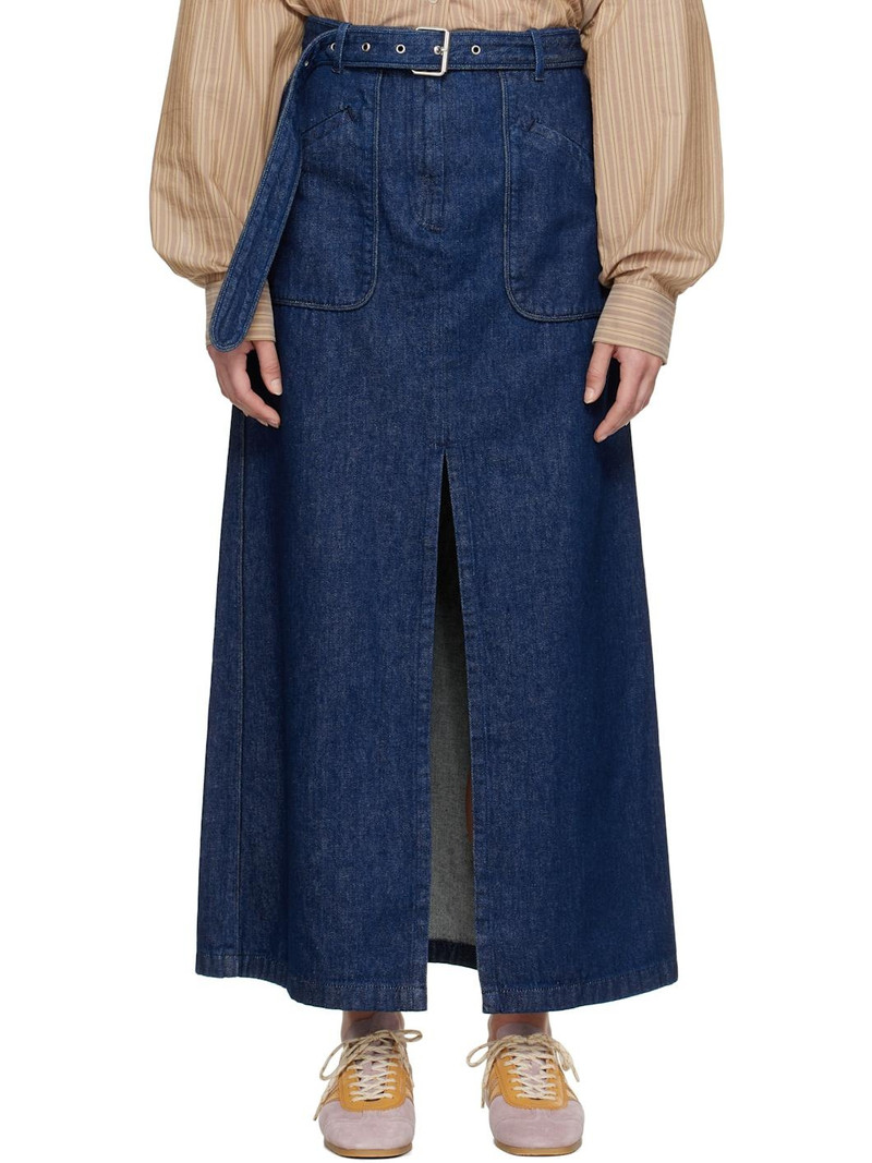 Navy Belted Maxi Skirt - 1