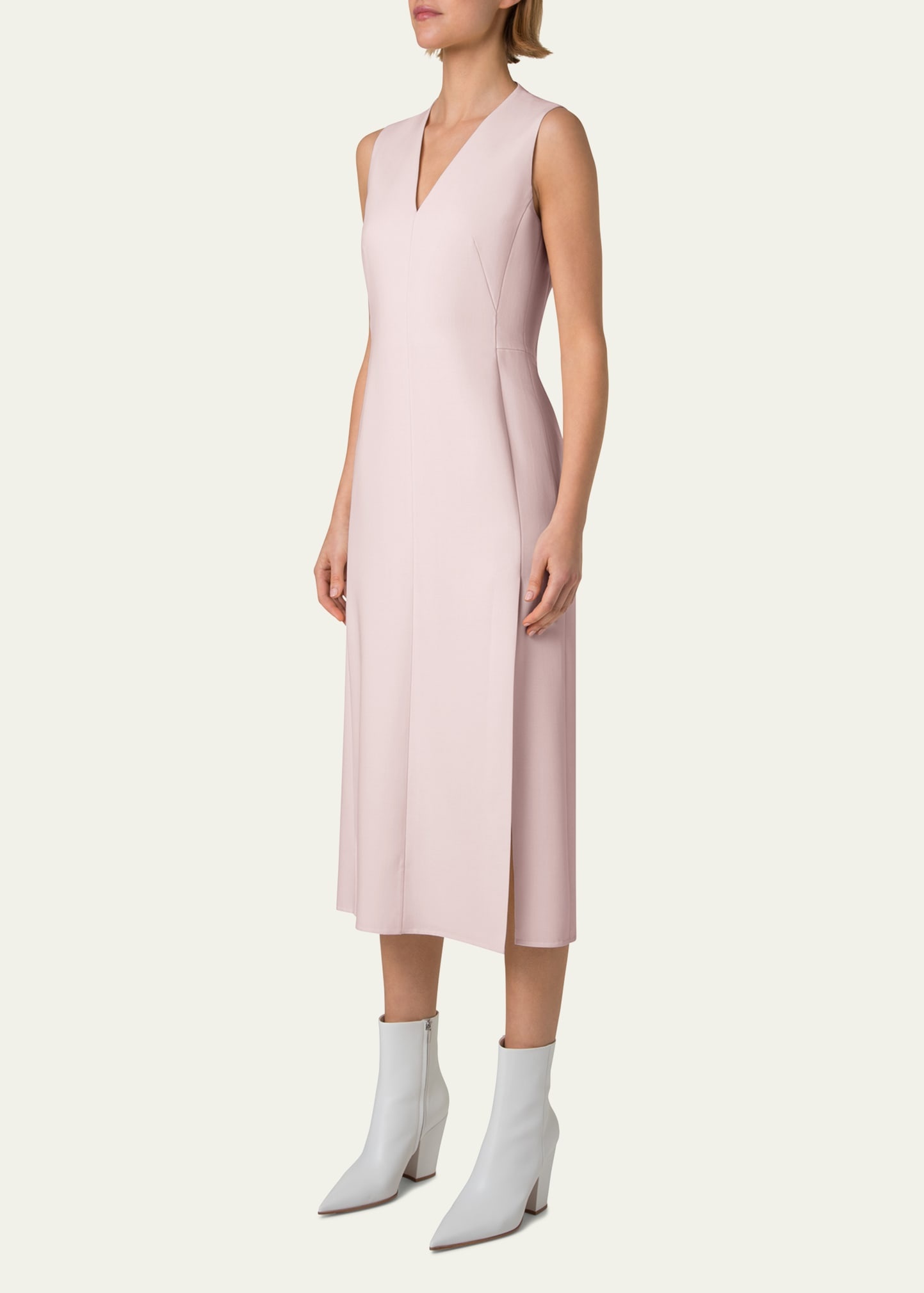 V-Neck Midi Wool Dress - 4