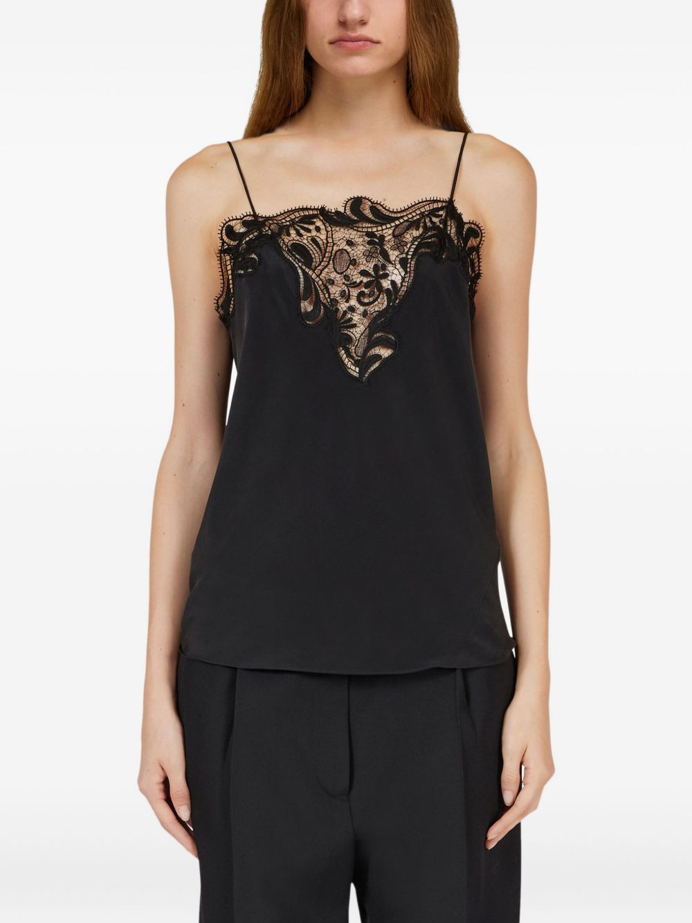 silk embroidered-lace top - 3