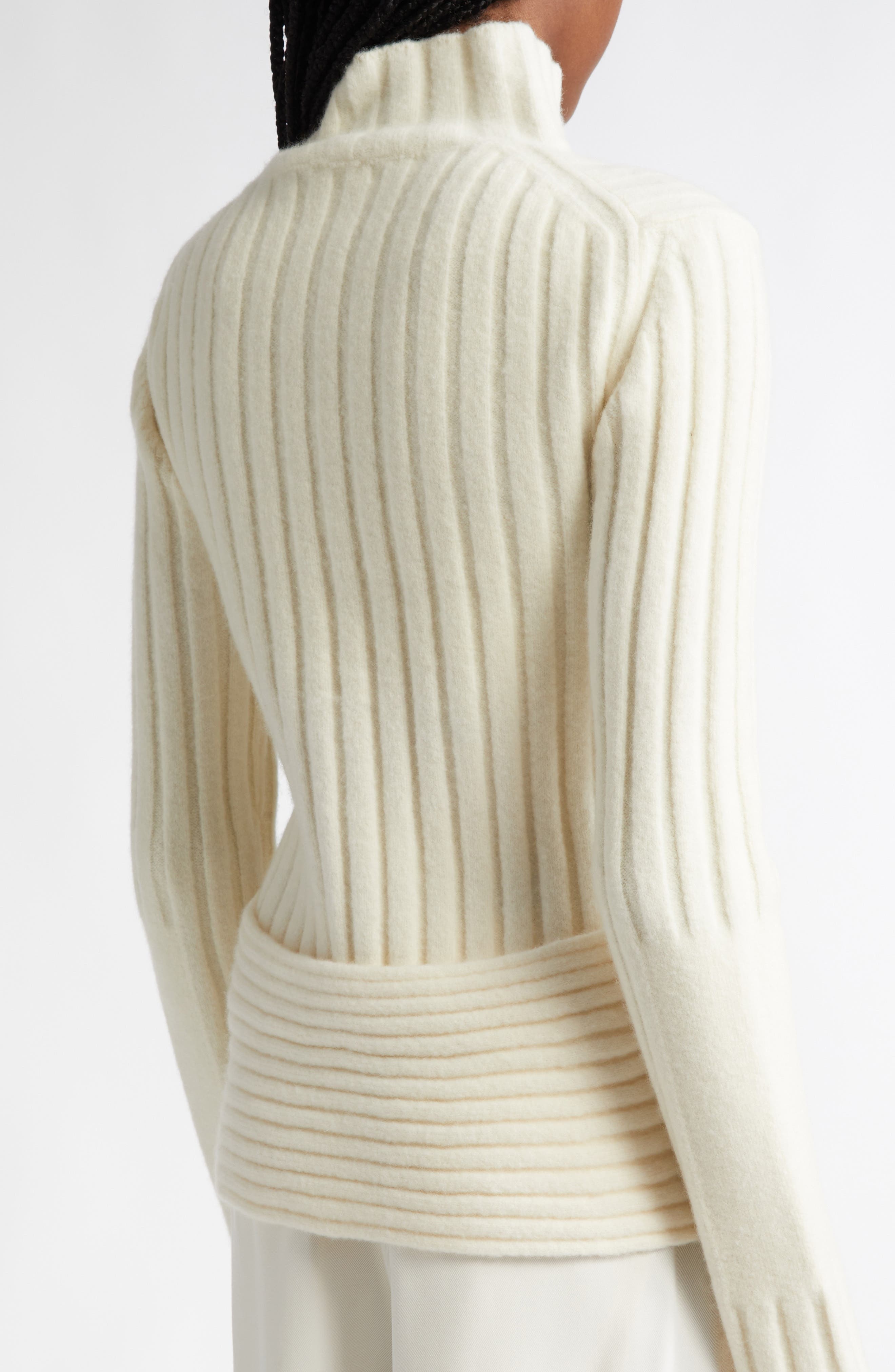 Proenza Schouler Haven Merino Wool & Cashmere Blend Rib Turtleneck Sweater in Bone at Nordstrom - 4