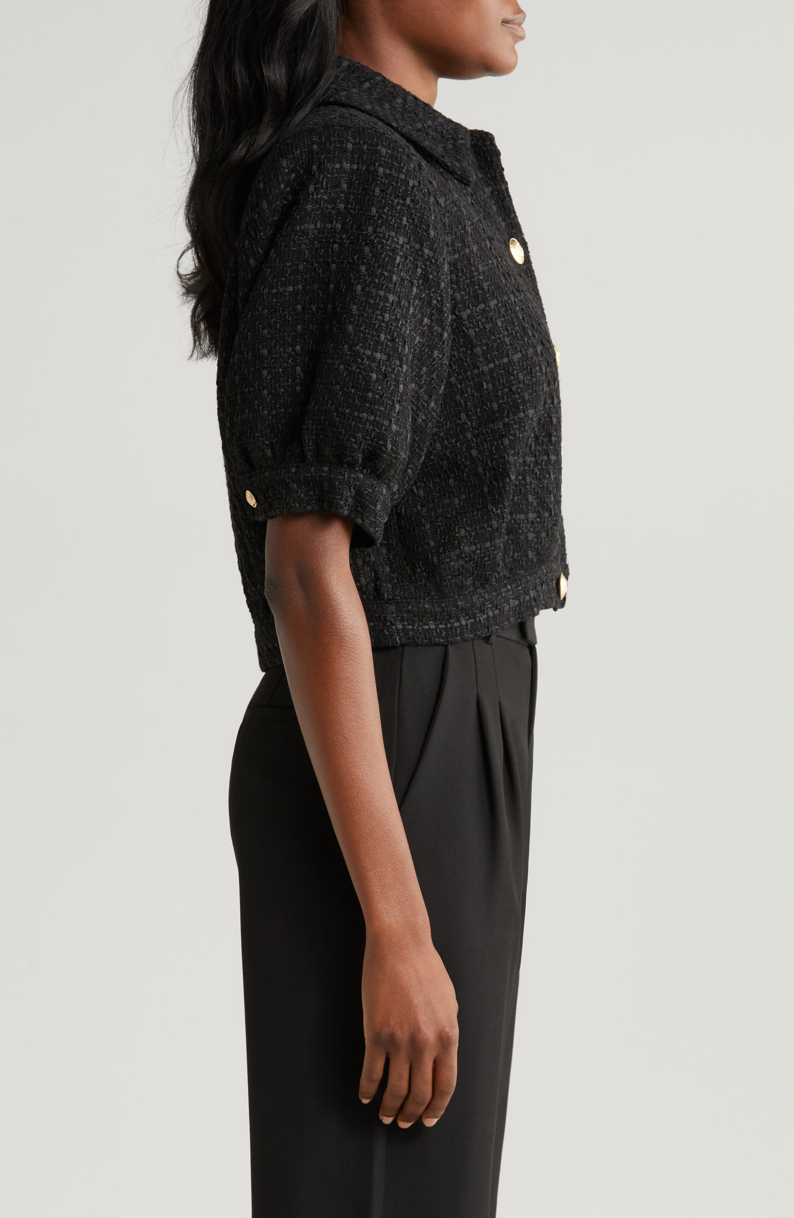 L'AGENCE Cove Tweed Crop Jacket in Black at Nordstrom - 3