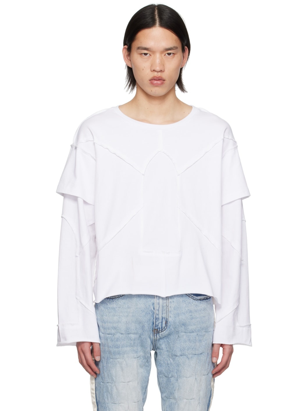White Amalgamated Window Long Sleeve T-Shirt - 1