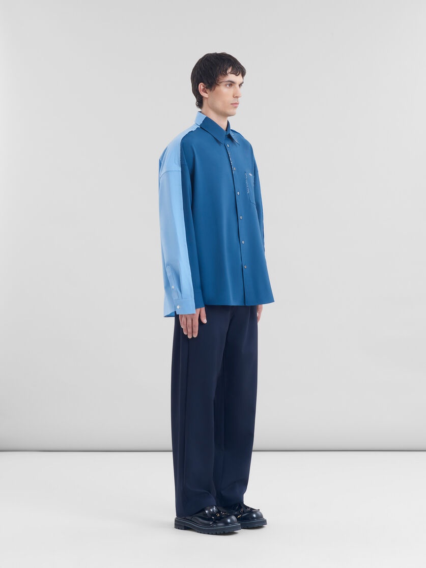 BLUE WOOL SHIRT WITH CONTRAST BACK - 5