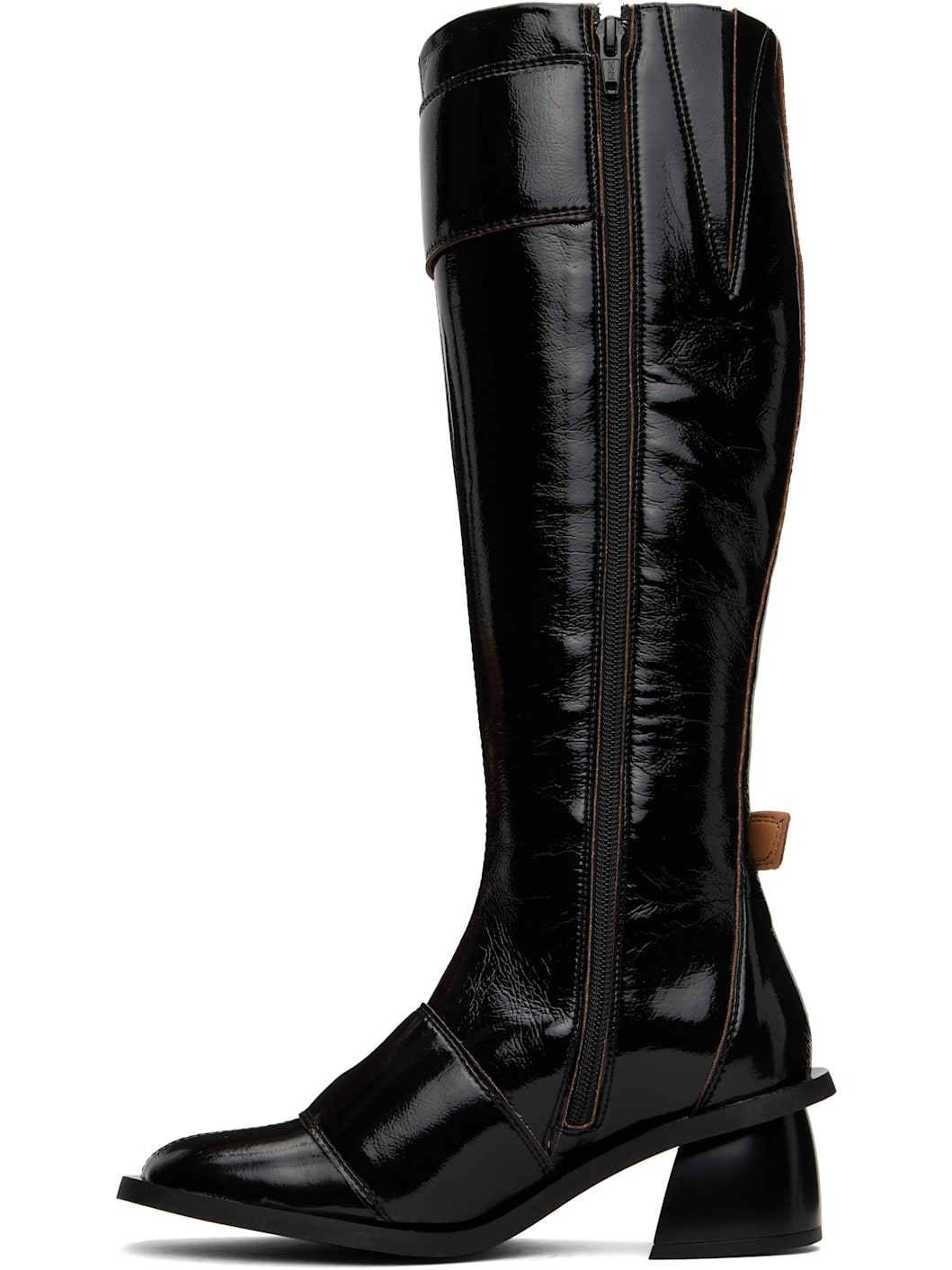 Black Feminine Buckle High Tall Boots - 3