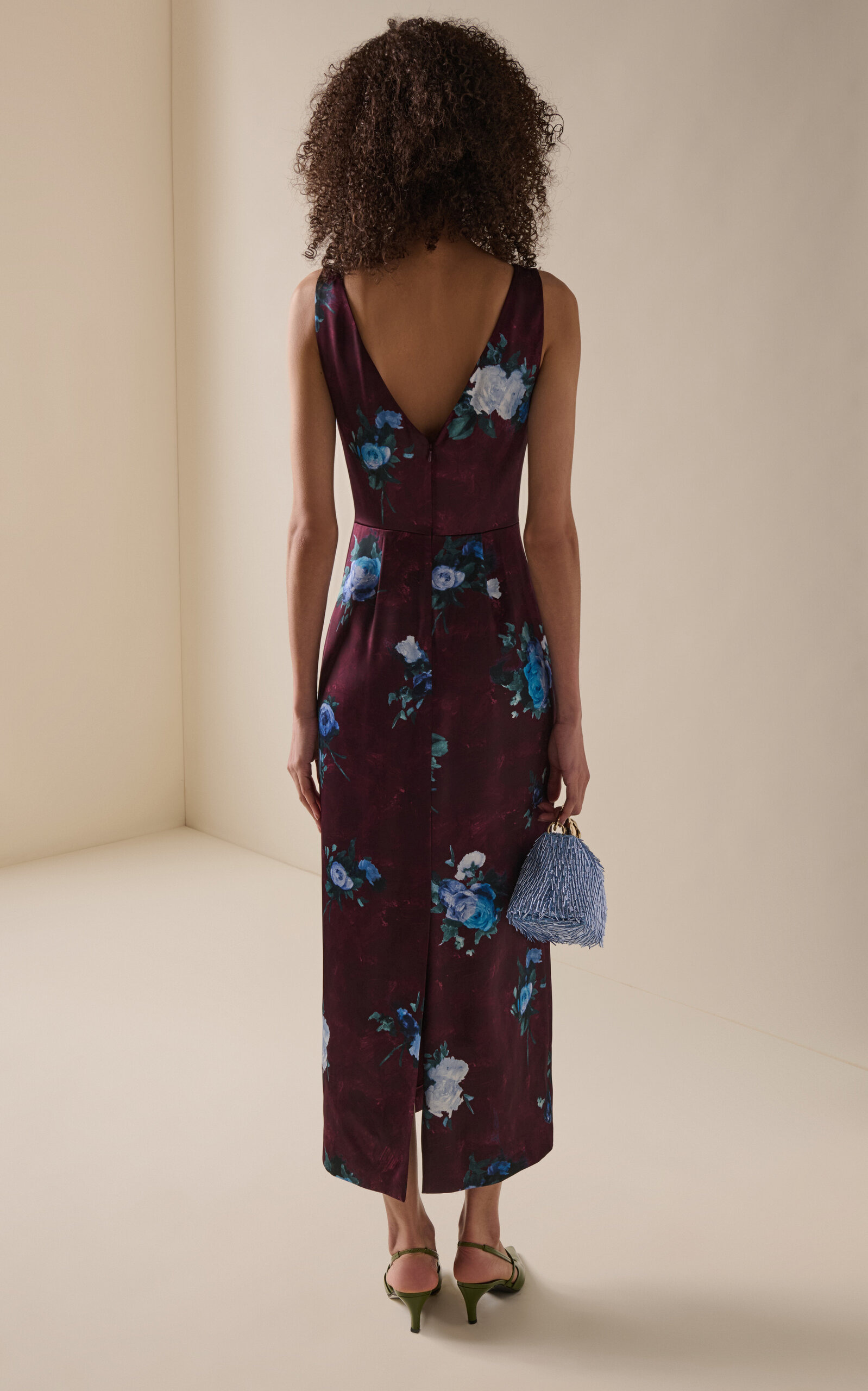 Rose-Printed Cocktail Dress burgundy - 4