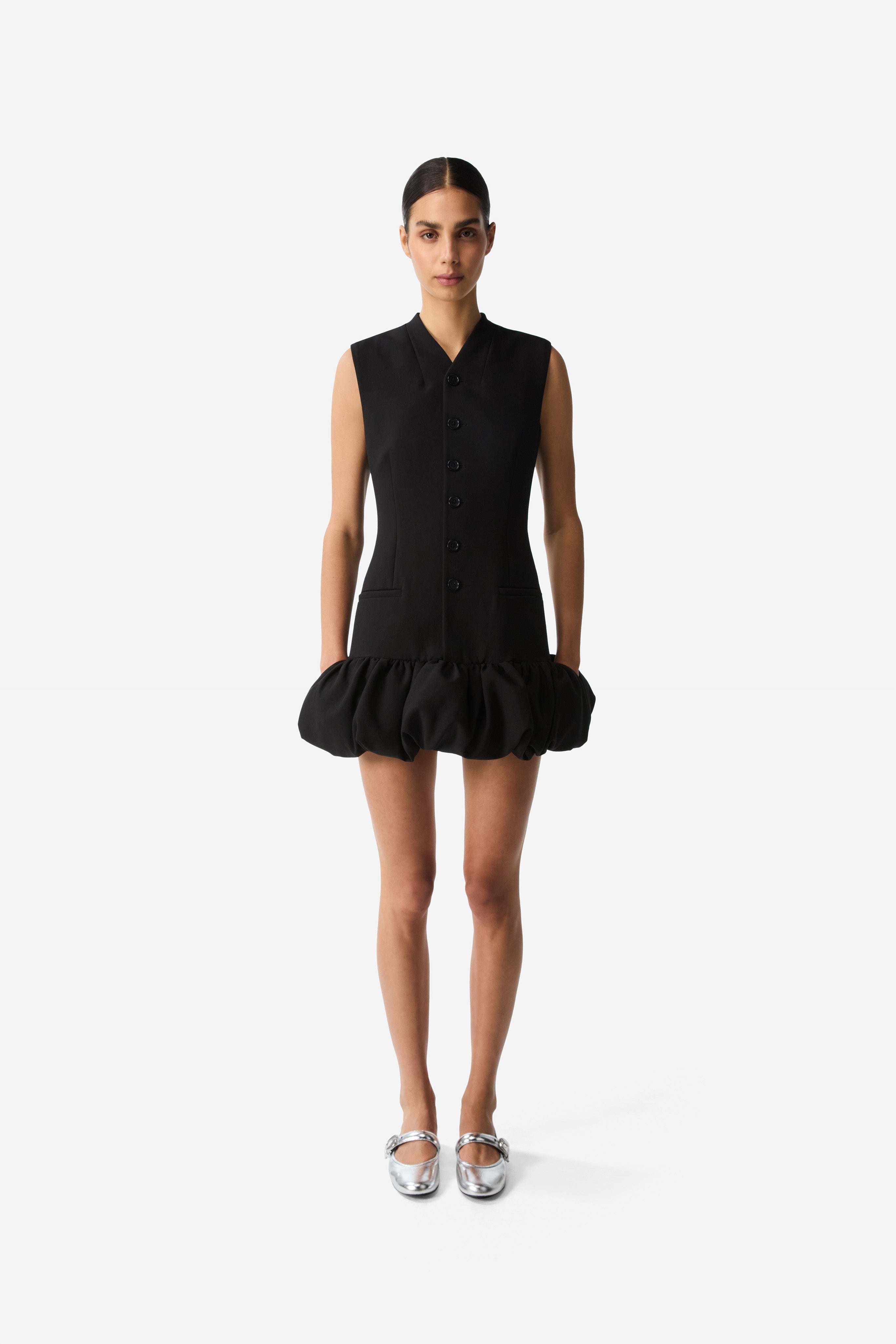 Gathered Hem Sleeveless Tailored Dress - 2