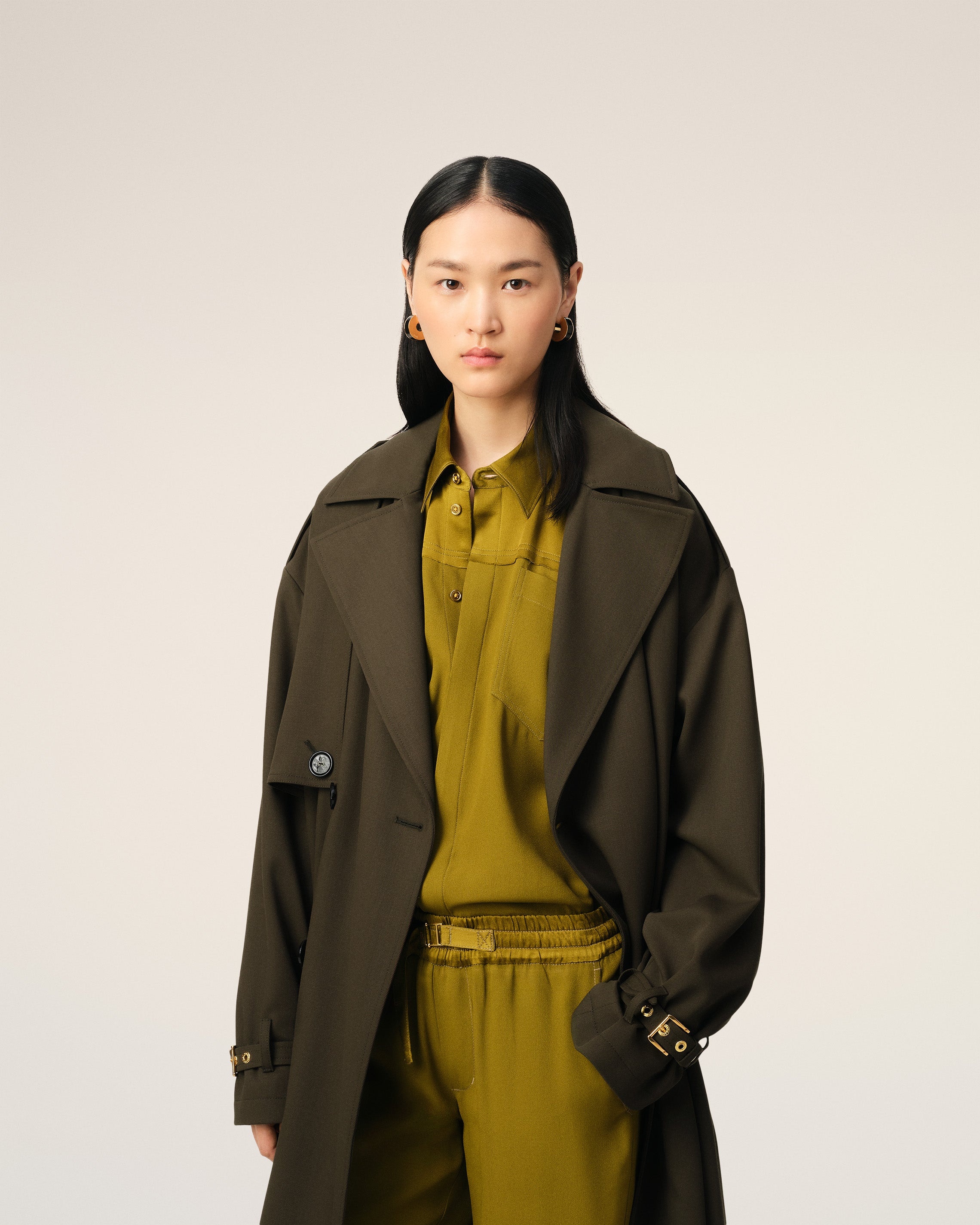 GREEN WOOL TRENCH COAT - 3