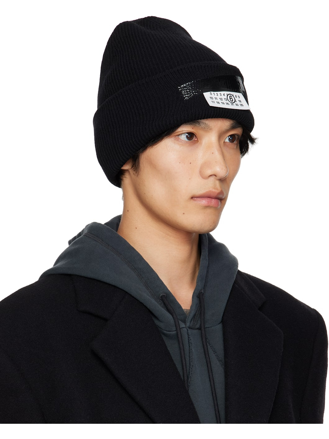 Black Taped Label Wool Beanie - 2
