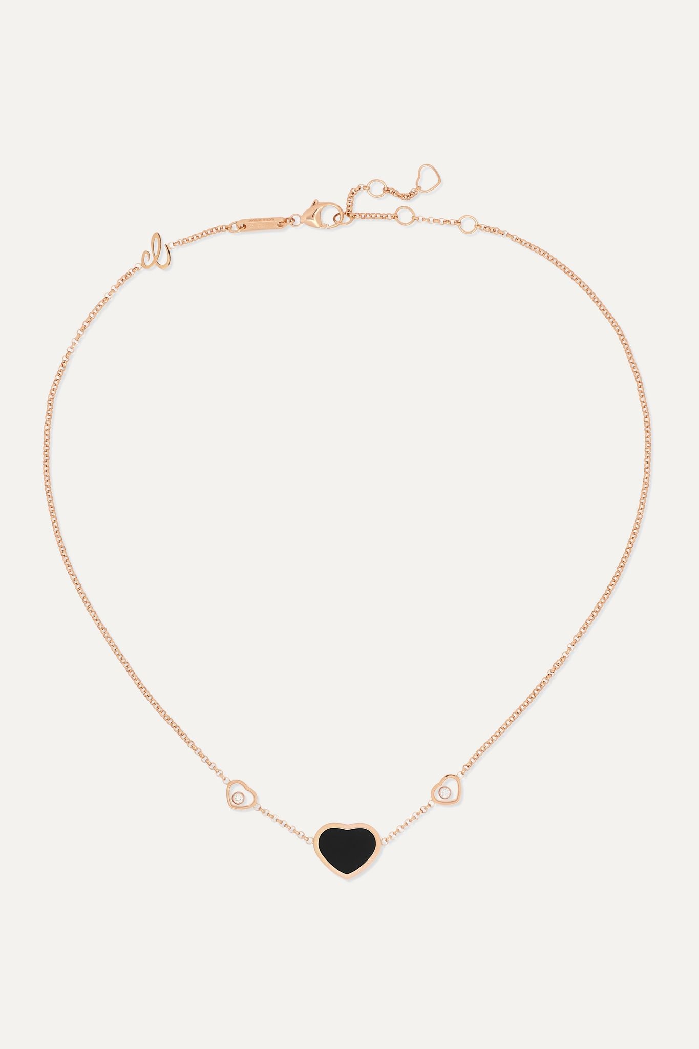 Happy Hearts 18-karat rose gold, diamond and onyx necklace - 1