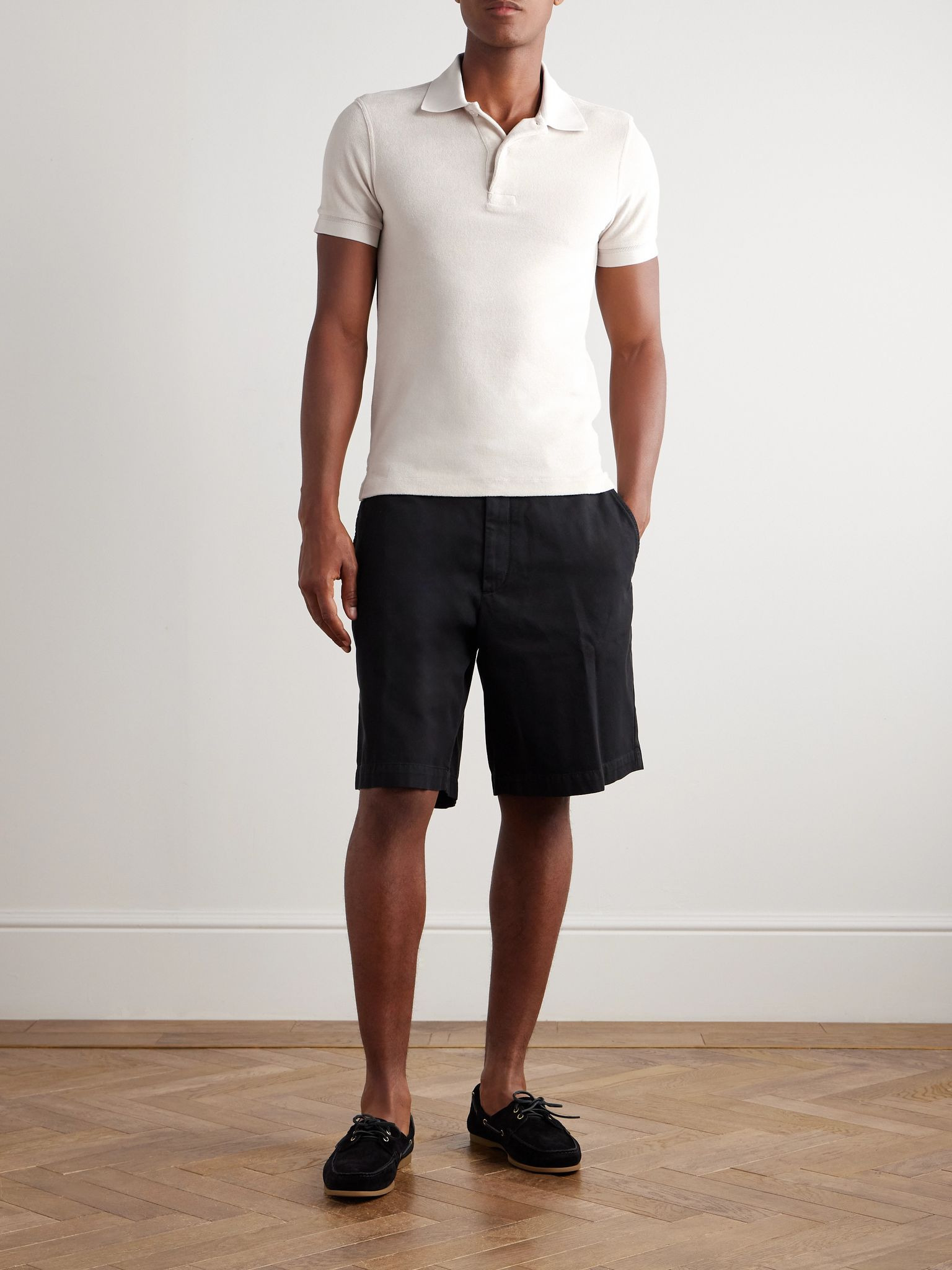 Slim-Fit Cotton-Blend Terry Polo Shirt Off-white - 2