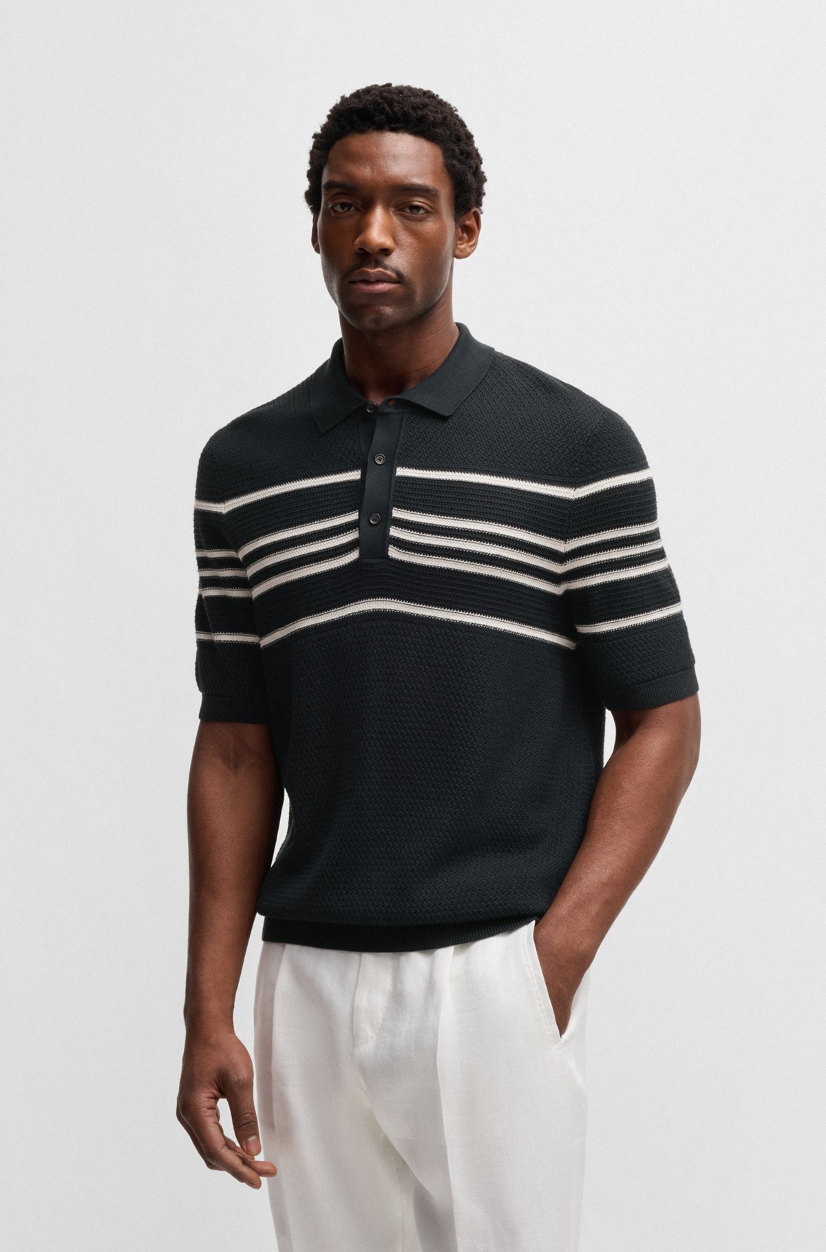 KNIT POLO IN SILK AND COTTON WITH STRIPE DETAILS - 2