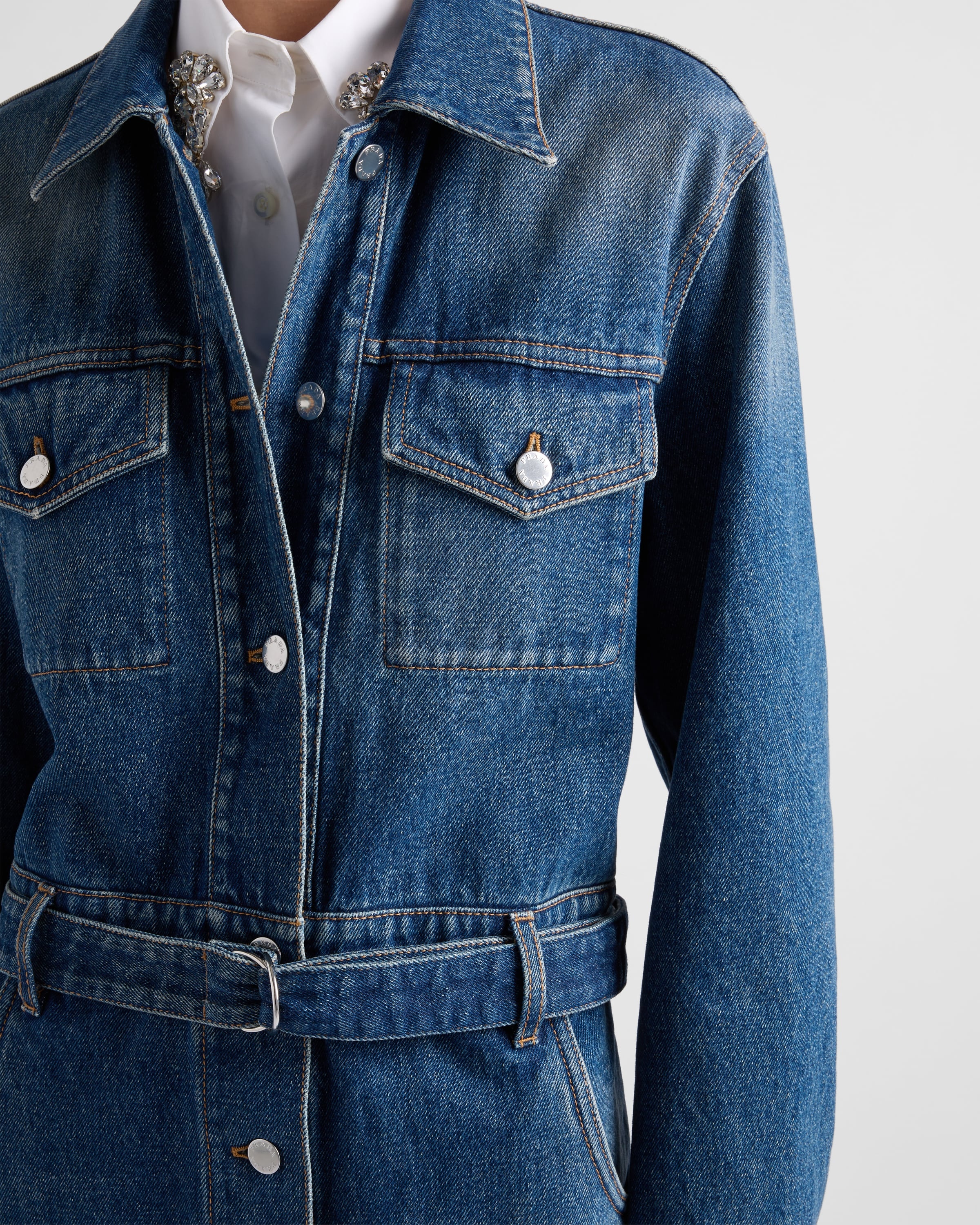 【送料無料】 PRADA Denim jumpsuit Prada Black Denim Jumpsuit | italist