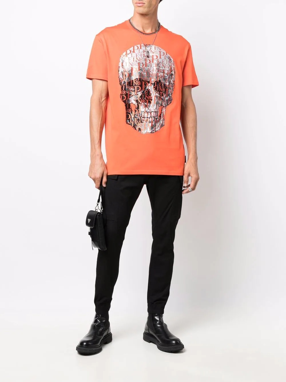 beaded logo-skull T-shirt - 2