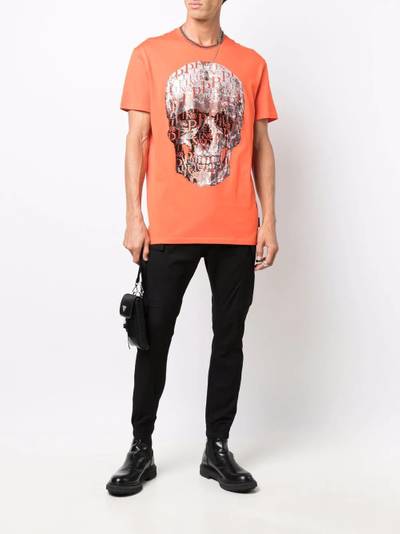 PHILIPP PLEIN beaded logo-skull T-shirt outlook