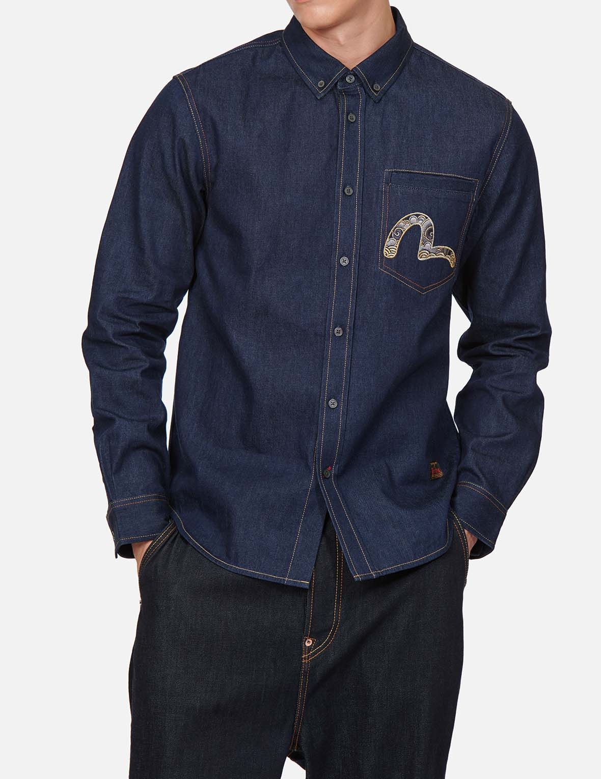 DRAGON-EMBROIDERED DAICOCK PRINT DENIM SHIRT - 4
