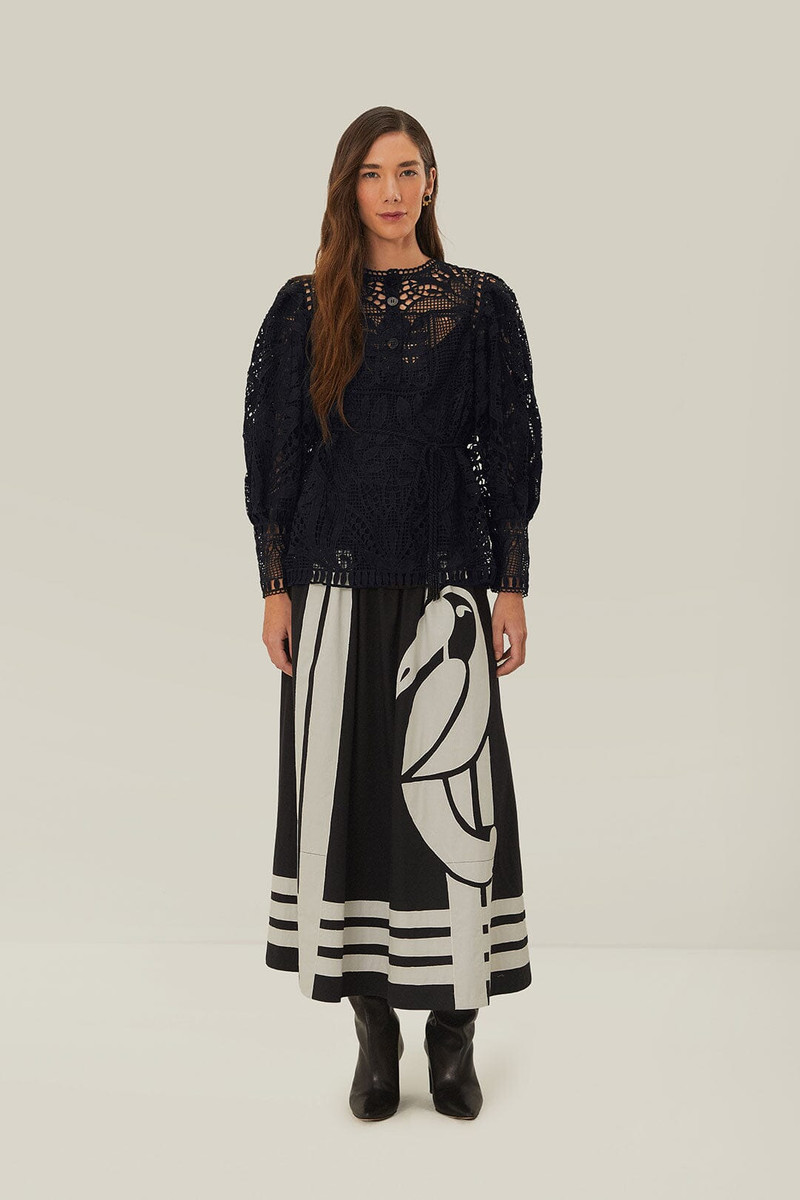 FARM RIO Black Guipire Puff Sleeve Blouse outlook