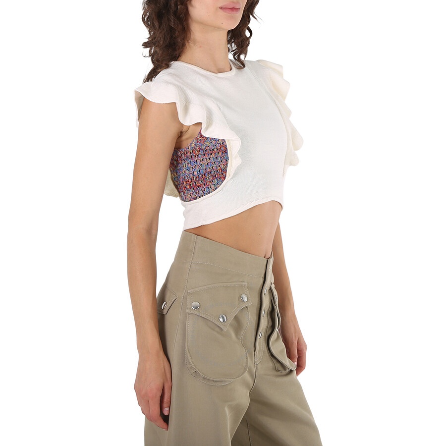 Chloe Ladies Brilliant White Cropped Knit Top - 4