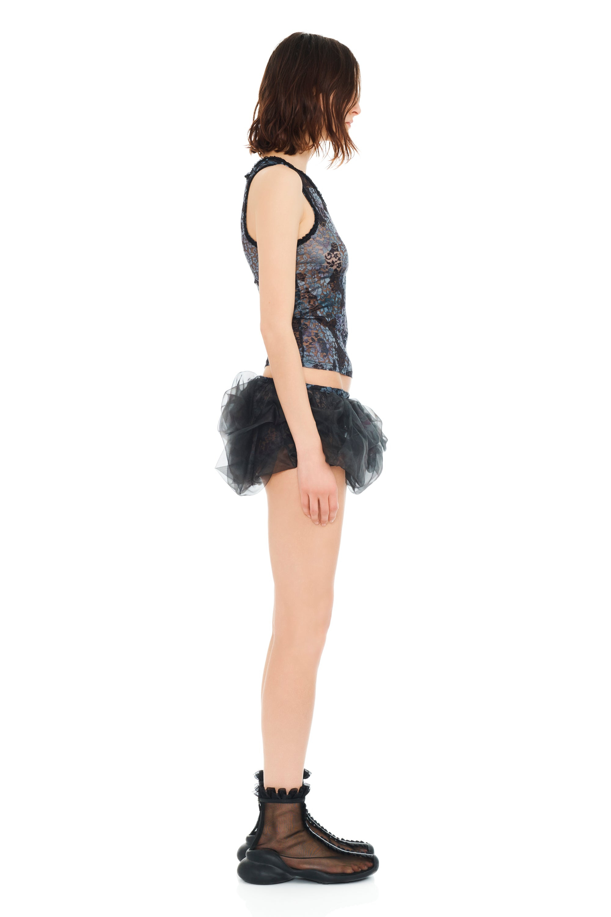 BLACK WATERCOLOR ROSES BUBBLE MINI SKIRT - 4