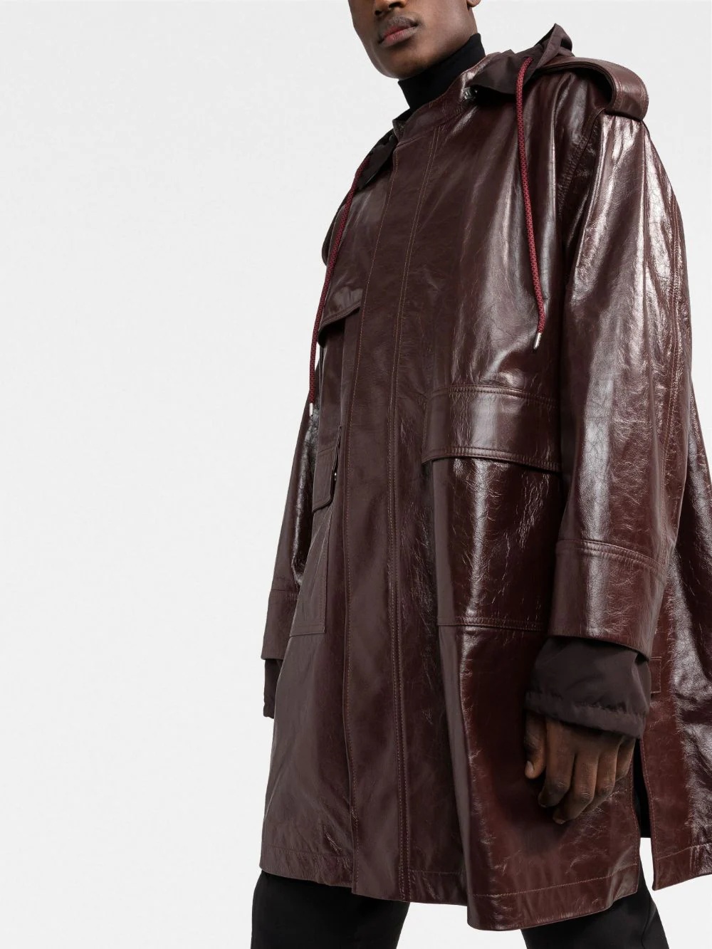zipped-up leather coat - 3