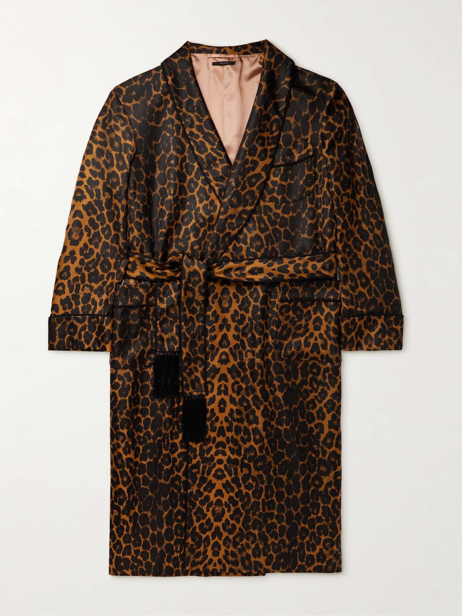 Tasselled Piped Leopard-Print Silk-Twill Robe - 1