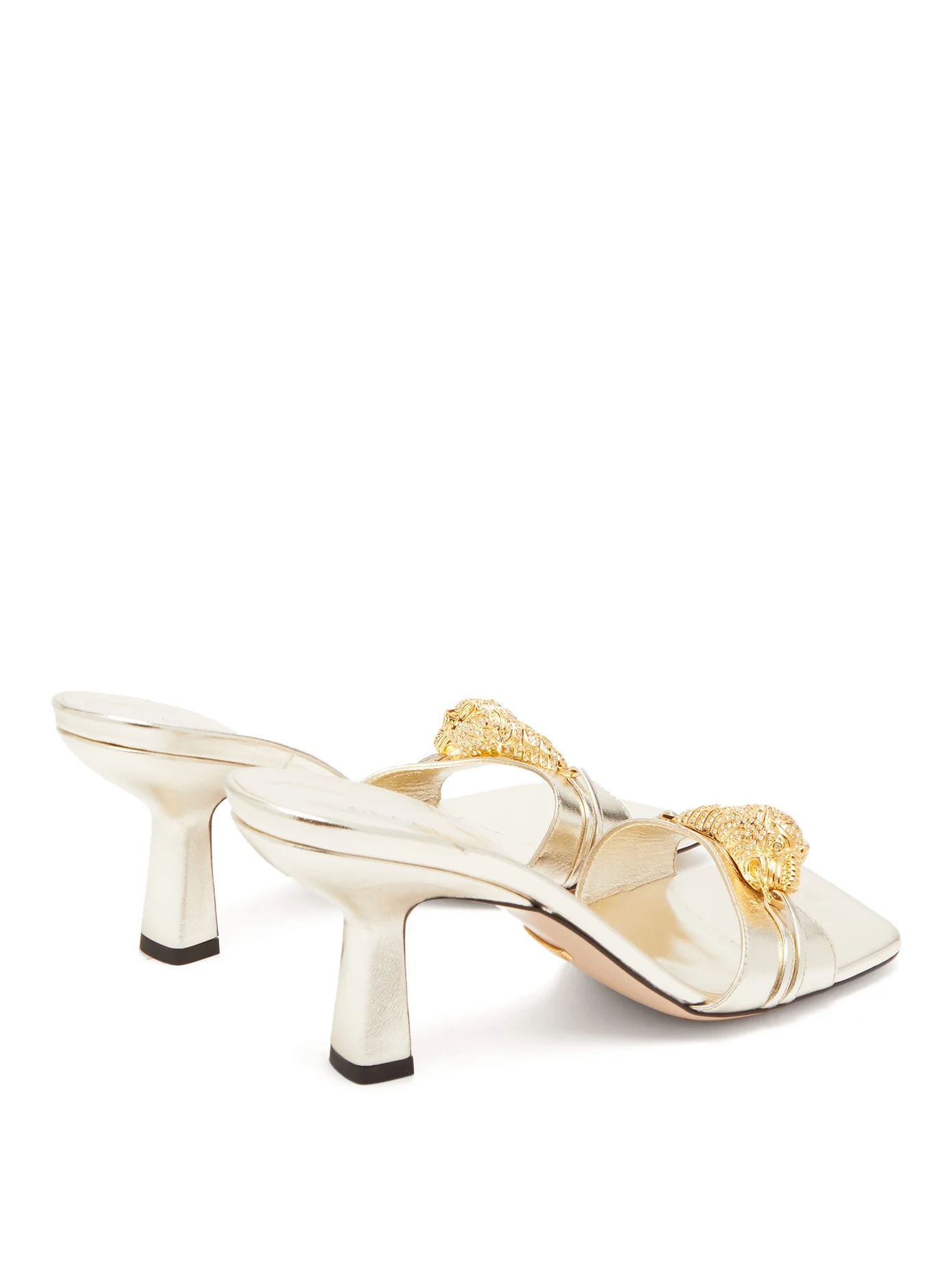 Dora crystal tiger-embellished leather mules - 4