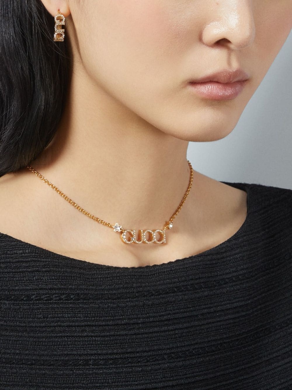 logo crystal-embellished necklace - 3
