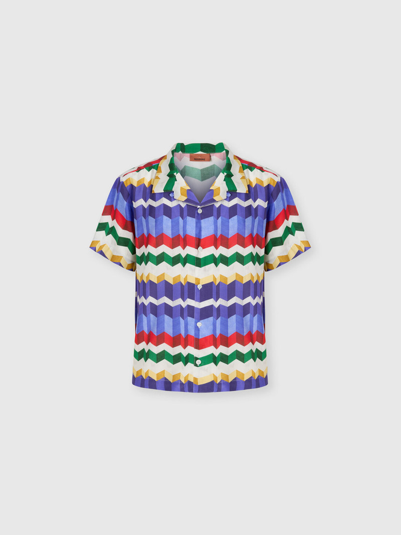 Bowling shirt in viscose with 3D zigzag print 1