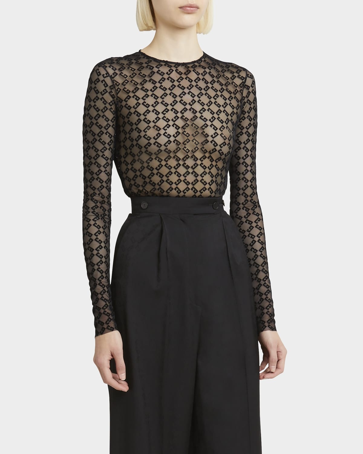 Givenchy Sheer Tulle Monogram Bodysuit | neimanmarcus