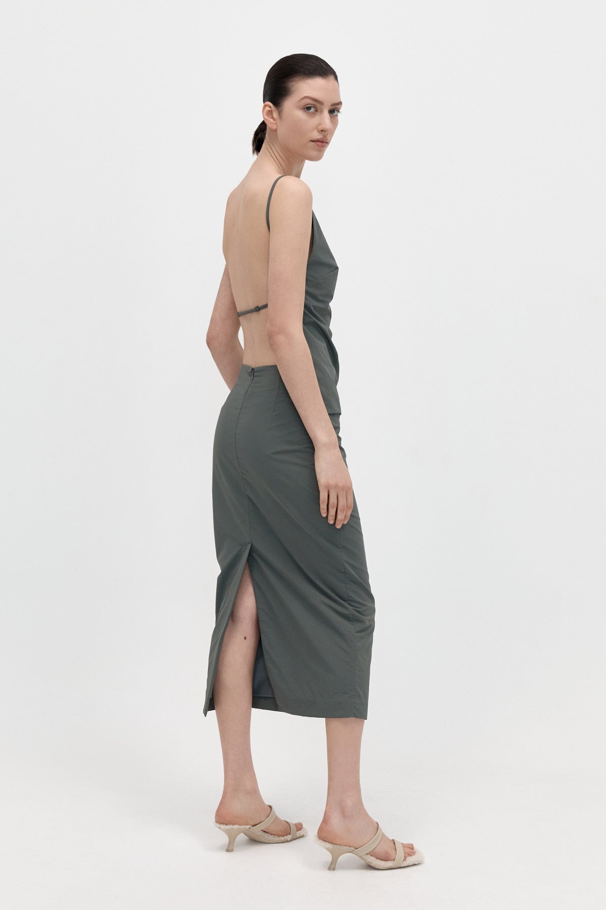 Low Waist Pencil Skirt - Thyme - 3