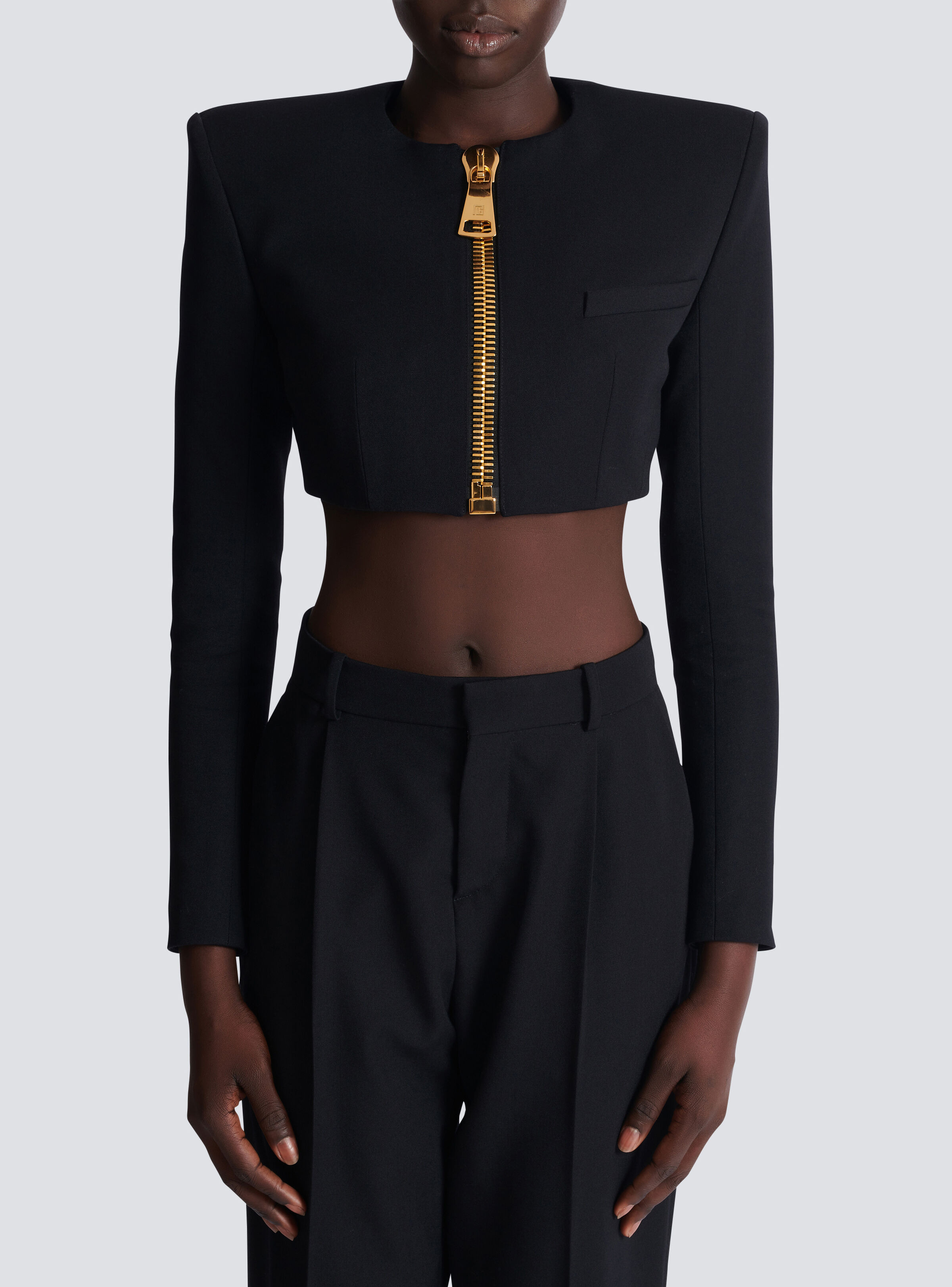Cropped jacket in grain de poudre wool - 5