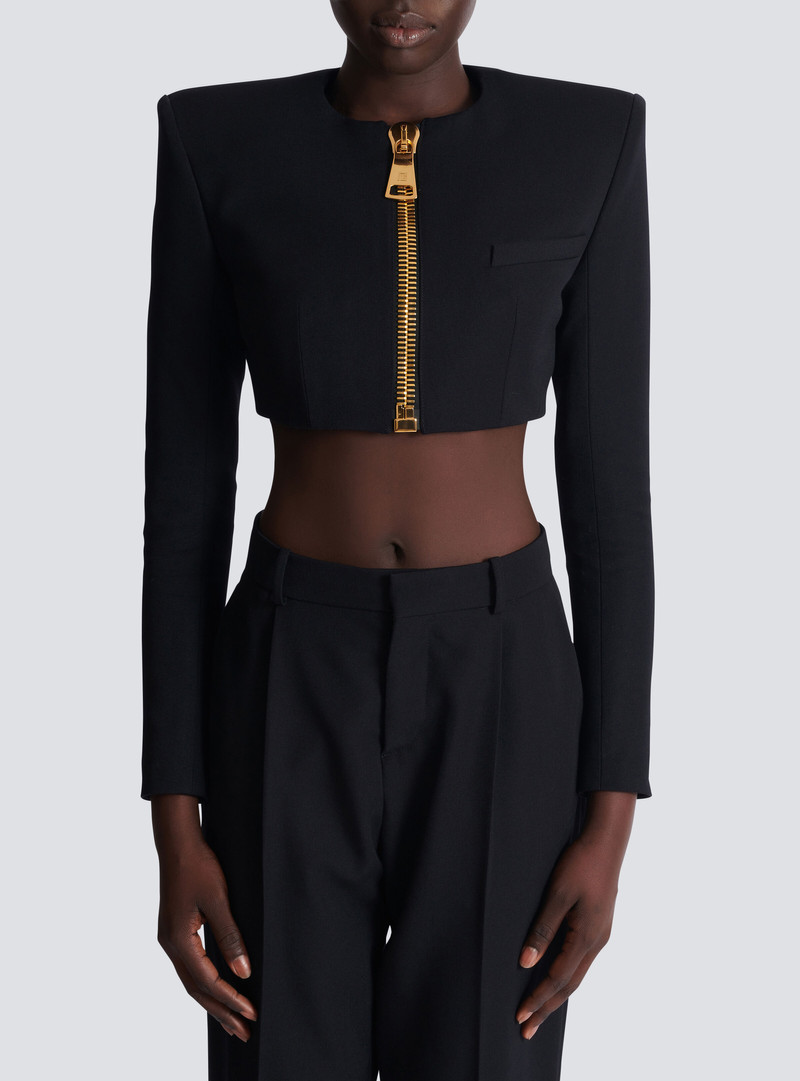 Cropped jacket in grain de poudre wool 5