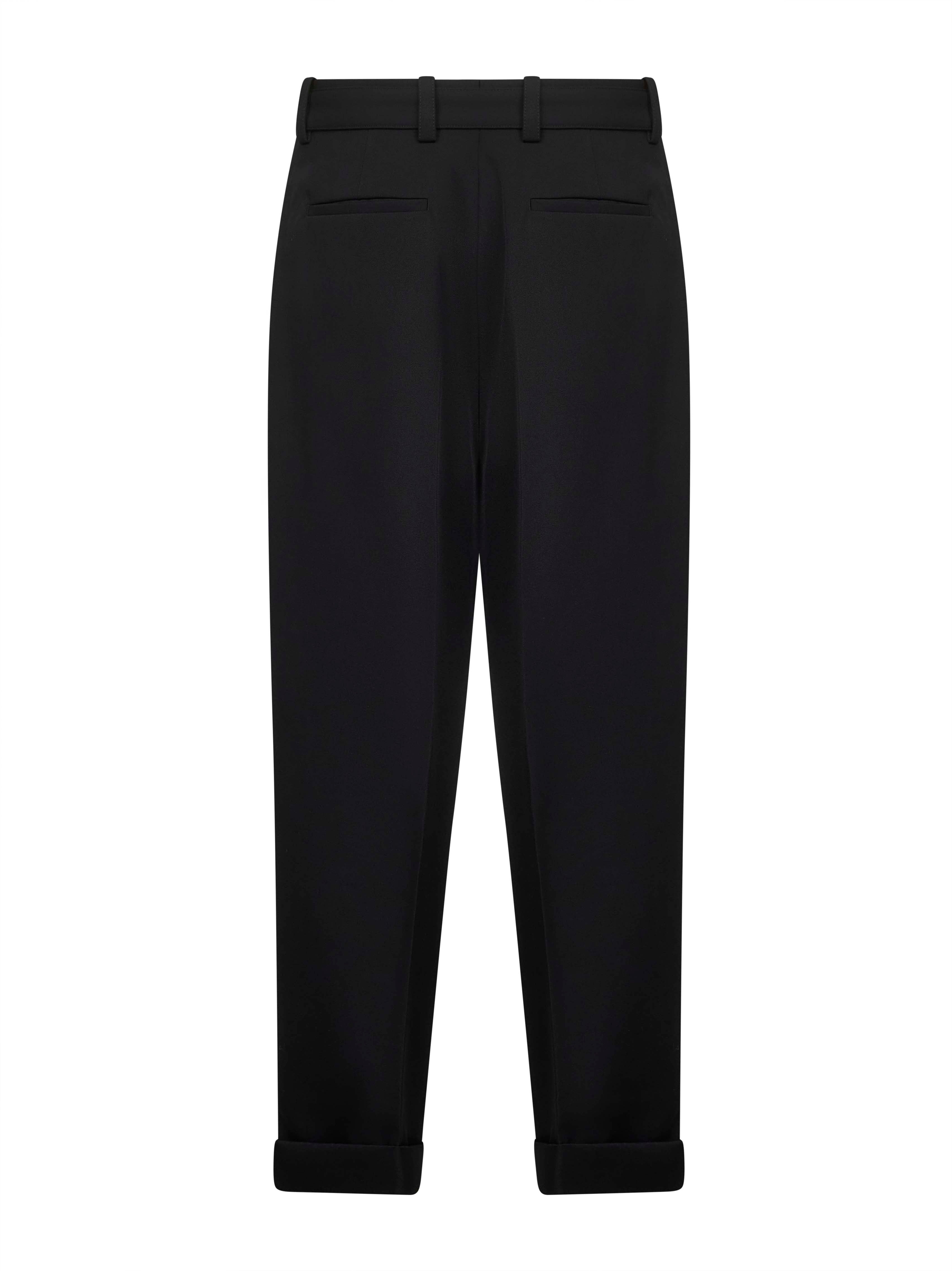 Black wool gabardine belted trousers - 2
