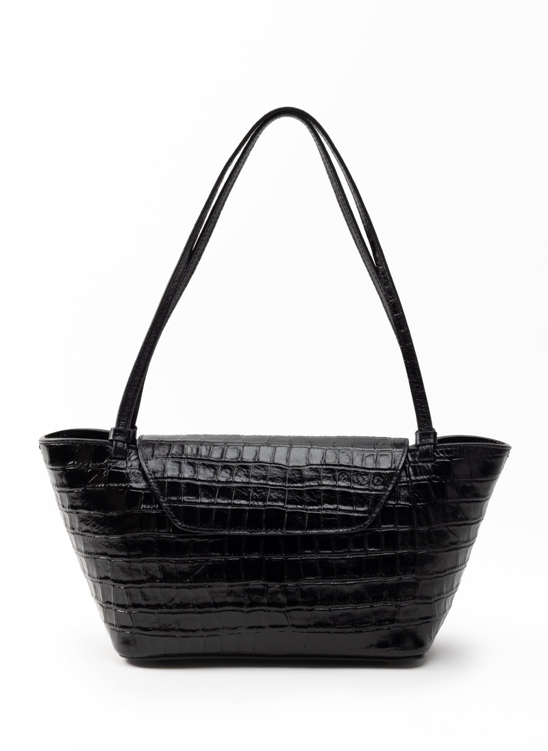 Courrier Tote Croco Embossed Leather Black 1