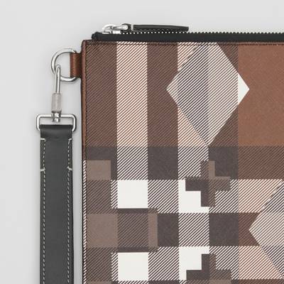 Burberry Large Geometric Check and Leather Zip Pouch outlook