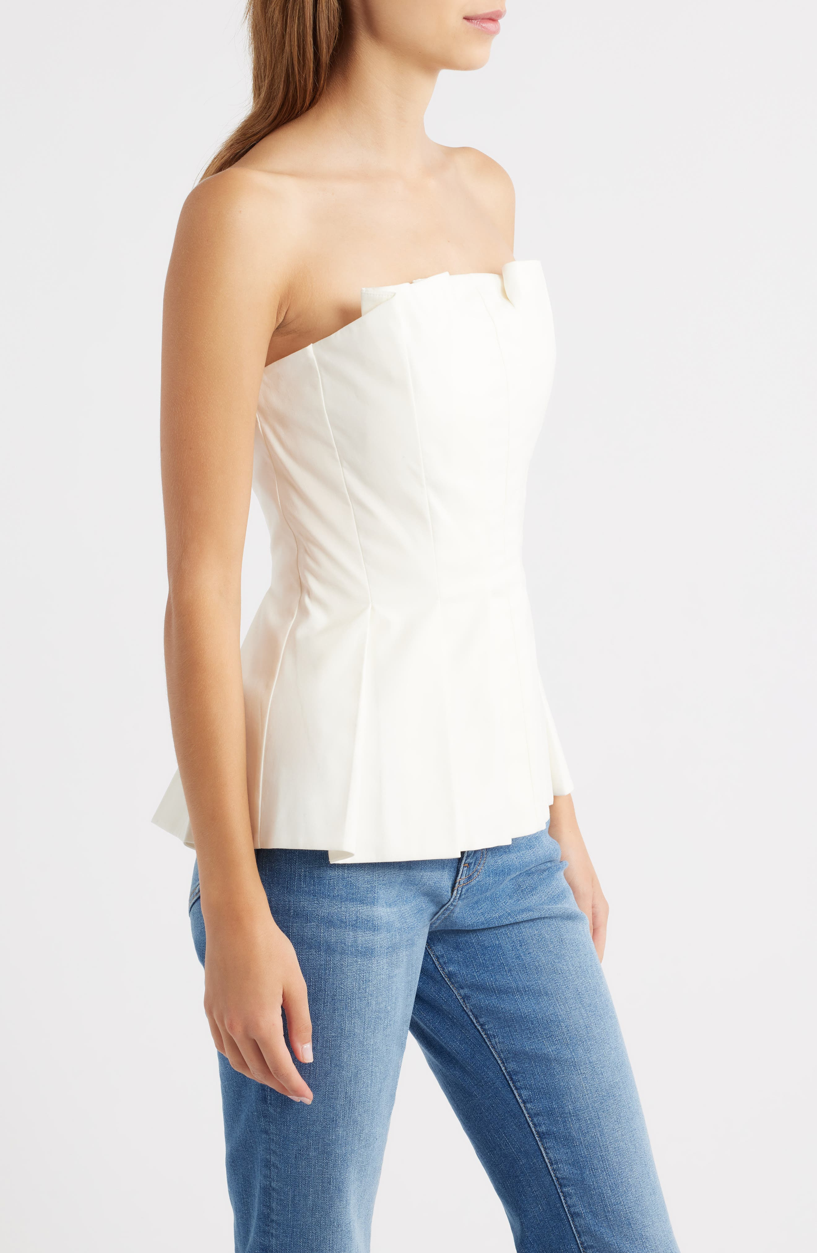 Reformation Ashlyn Pleated Peplum Strapless Top in White at Nordstrom - 3